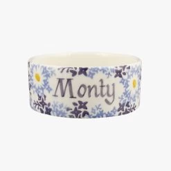 Personalised Blue Daisy Fields Small Pet Bowl
