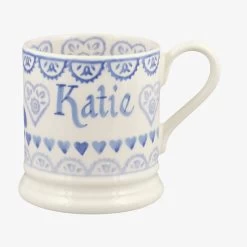 Personalised Blue Sampler 1/2 Pint Mug