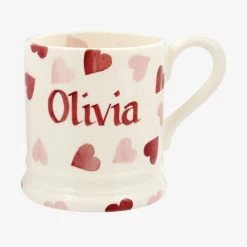 Personalised Pink Hearts 1/2 Pint Mug