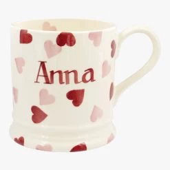 Personalised Pink Hearts 1 Pint Mug